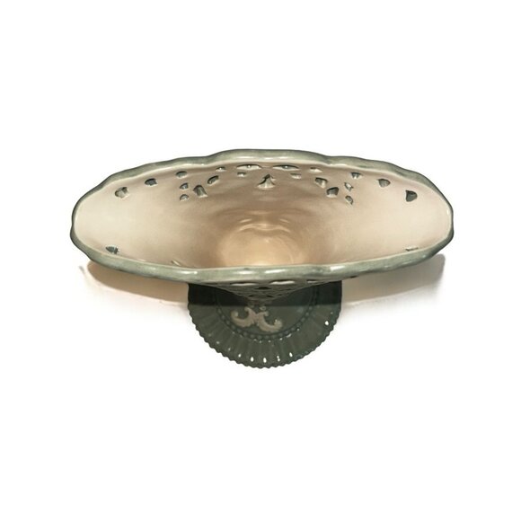 Burton & Burton Ceramic Sage Green & Cream Vase With Ornate Design - Picture 3 of 10